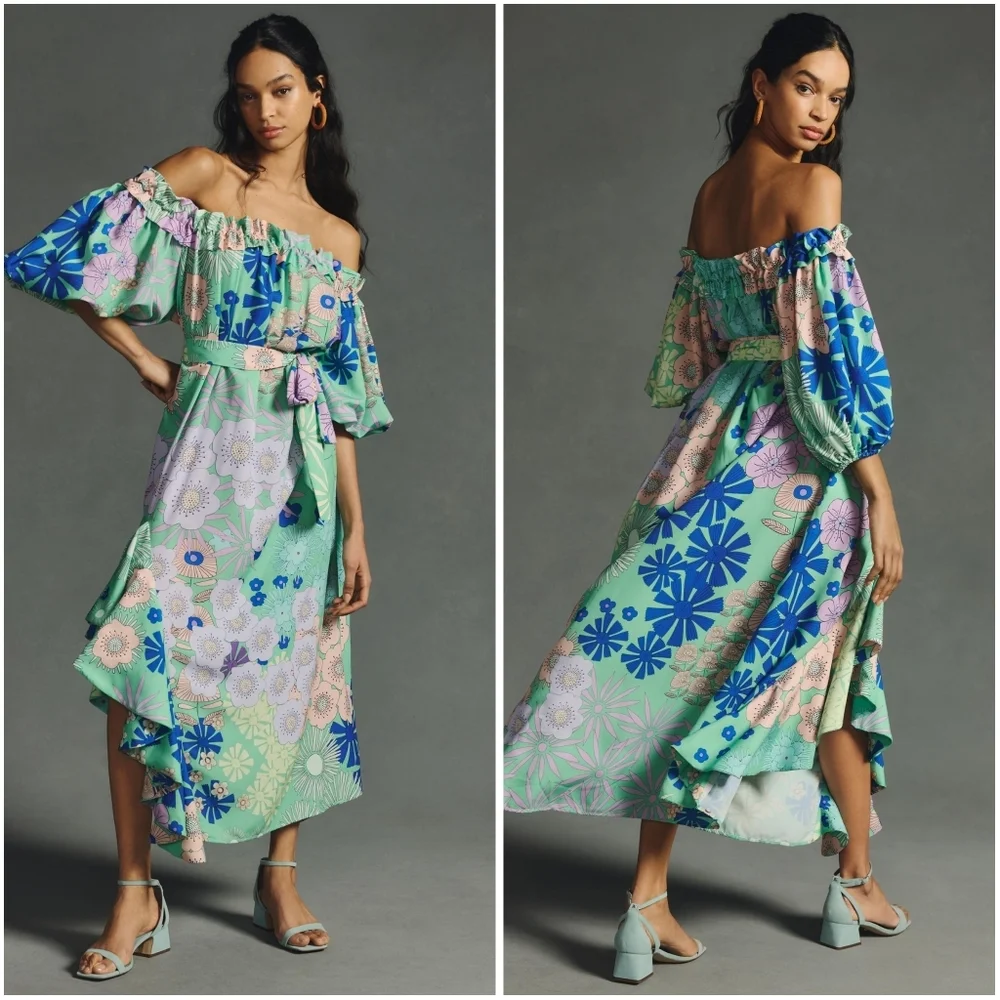 Anthropolgie Oopscool Off The Shoulder Printed Dress XS - Picture 2 of 9